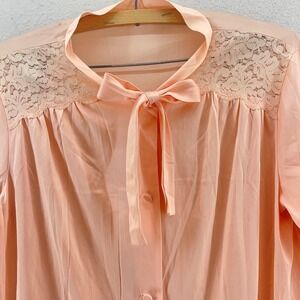 Henson Kickernick Nightgown Womens L Peach Lace Button Bow Negligee Coquette